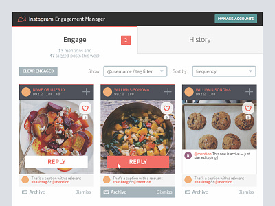 2014 - Social engagement feed app b2b card client happiness customer support feed instagram manager redesign social ui ux