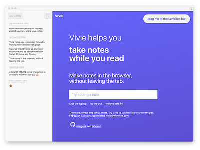 2017 - Vivie notes app bookmarks css development editor html notes prototype publish ui web withvivie