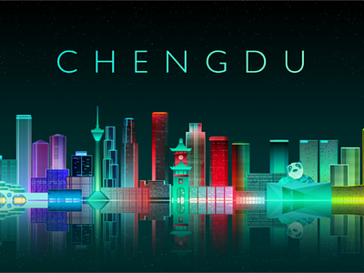 illustration of Chengdu illustration city night neon