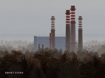 Soviet Cities 11 Dnieper Aluminium Smelter Chimneys affinity designer illustration illustration affinity designer