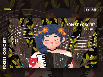 森林女孩系列插画（1） autumn leaves concert forest girl illustration