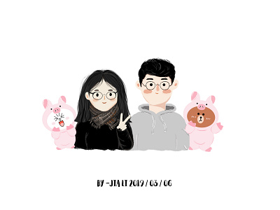 Head portraits of couples bear boy design girl illustration rabbit