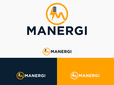 Manergi design e e commerce energy flat icon logo logo design mark minimal power typography