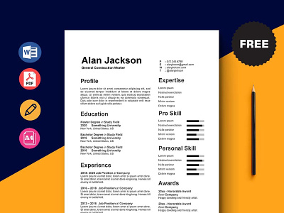 Free General Construction Worker Resume Template design free free cv free cv template free resume free resume template freebie freebies resume template