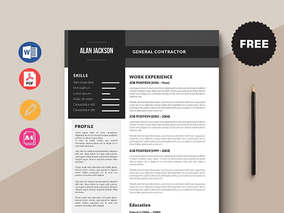Free General Contractor Resume Template design free free cv free cv template free resume free resume template freebie freebies resume template