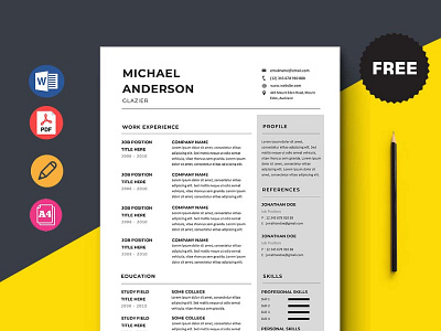 Free Glazier Resume Template design free free cv free cv template free resume free resume template freebie freebies resume template