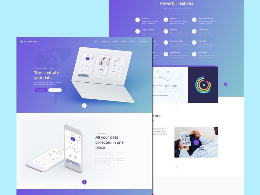 Mi Social – Free Flat PSD Website Template by Andy Khan on Dribbble