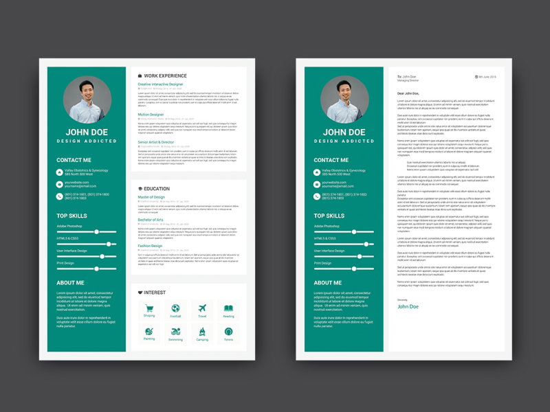 Free Teal CV/Resume Template with Cover Letter by Andy Khan on Dribbble