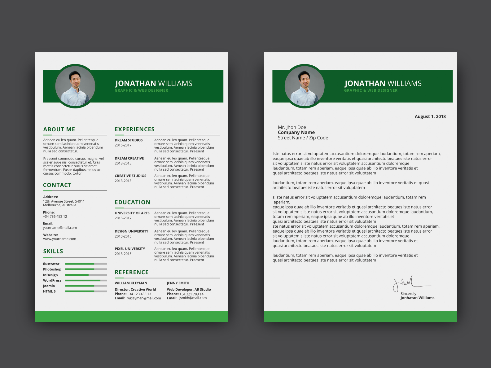 Free Green CV/Resume Template + Cover Letter by Andy Khan on Dribbble