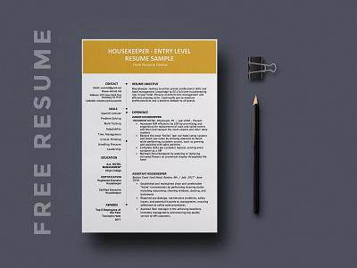 Free Entry Level Housekeeping Resume Template doc free free cv free cv template free resume free resume template freebie freebies resume template