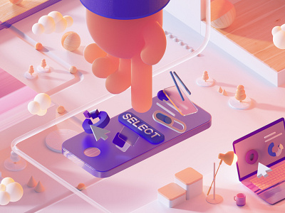 Select 3d 3d illustration abstract branding c4d cinema4d design illustration octane octanerender ui