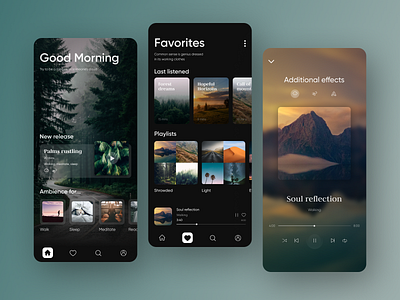 Meditation Ambient App ambience ambient app application design interface meditate meditation mobile mobile ui music music app nature player player ui practice spotify ui ux yoga