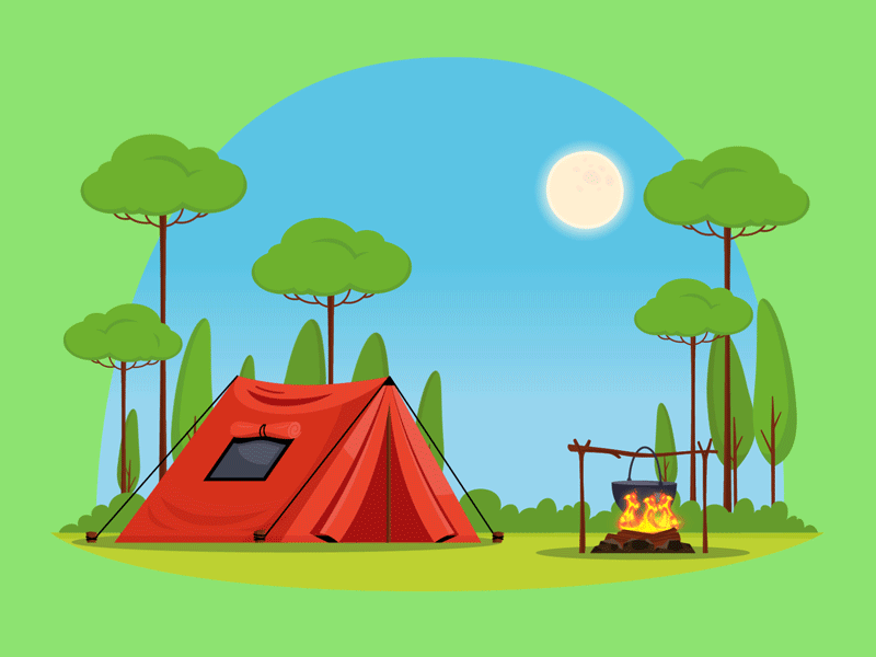camp !!! 2d ae after effect campfire camping gif go out holiday illustration moonlight motion movement outdoor photoshop sun tag tree vector wood woods