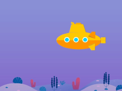 Submarine aftereffects animation animation 2d blue blue and yellow fish light ocean sea simple spin sub submarine swinging