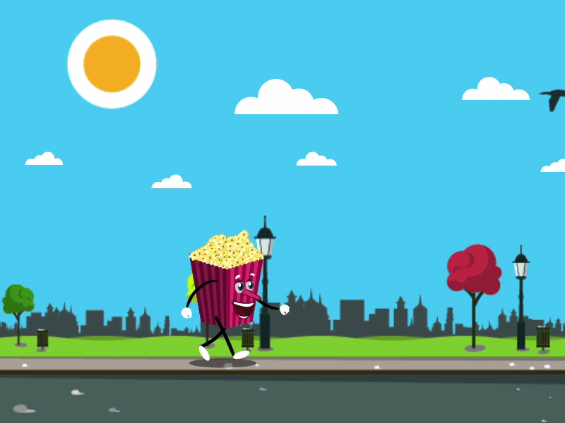 Popcorn!! city lamp green screen animation 2d animation design loop after effect illustration popcorn gif character animation