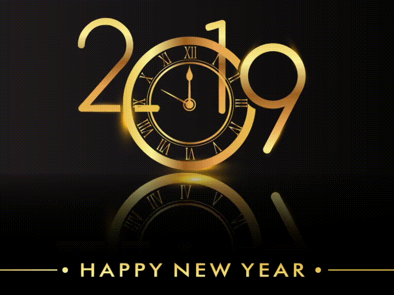 Happy New Year 2018 2019 2d animation after effect animation colors happy new year illustration lighting motion graphic new year new year 2019 numbers time colock