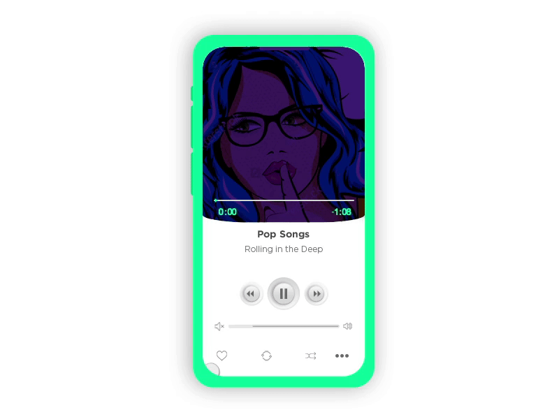 Music Player android app bottom branding colorful design gif illustration iphone x iphone x mockup mobile motion music music app music artwork music player navigation search social stylish