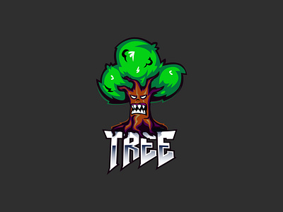 Angry tree mascot logo design