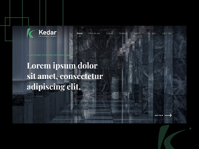 Kedar International Web and logo design background black branding contact form dark design footer gallery illustration logo product table data ui uidesign ux vector