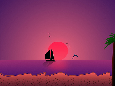 Sunset at Beach app background branding dark design illustration ui web