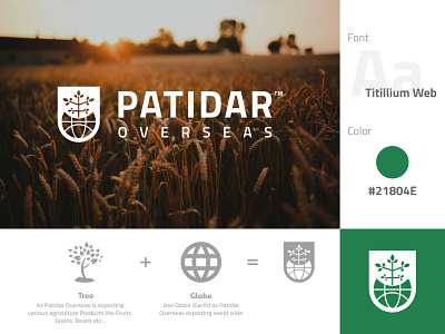 Patidar Overseas Logo agriculture logo background concept design export font green icon logo typography vector