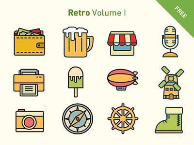 Free vector icons: Retro Volume 1 flat free freebies icon icons interface landing line page retro svg vector