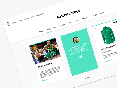 Boston Celtic Basketball News Page clean concept design minimalist ui ux