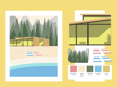 Woodhouse info poster colorpalette design flat illustration mid century mid century modern vector
