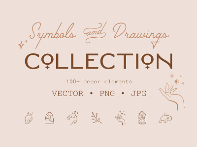 Magical Symbols & Drawings Set boho floral girl illustration lineart logo modern neutral pastel terracotta vector