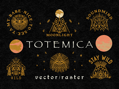 Totemica Bundle astrology boho bundle design distressed illustration labels logo magical moon vector vintage wild witchcraft