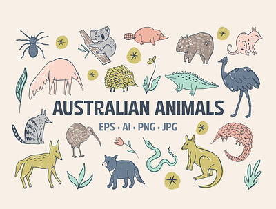 Australian Animals Bundle animals australian boho boy bundle cartoon characters cute doodle doodles download funny girl graphics illustration mammals modern nursery set vector