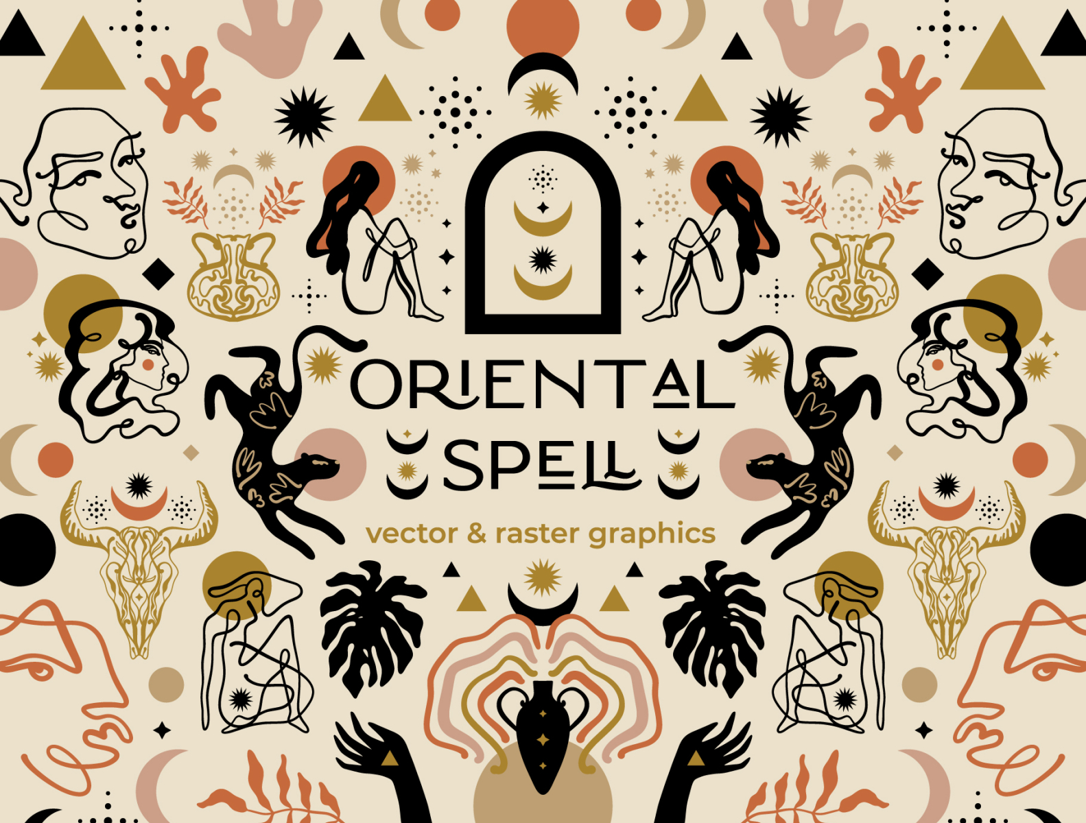 Oriental Spell Bundle abstract abstract shapes boho bundle design illustration line art magical modern moonchild neutral spell tropical vector wild witchcraft