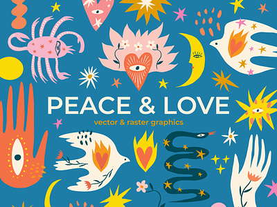 Peace and Love Bundle boho bundle design earth expressionism illustration minimal peace peace day sacred heart scorpio vector