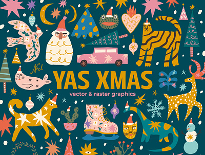 Yas Xmas Bundle animals baby boho bundle childish christmas cute funky funny illustration kids noel nordic santa scandi scandinavian shiba inu vector xmas