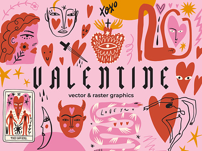 Valentine Bundle abstract animals boho bundle cutout design doodle funky groovy illustration modern neutral valentines bundle valentines vector vector
