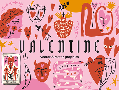 Valentine Bundle abstract animals boho bundle cutout design doodle funky groovy illustration modern neutral valentines bundle valentines vector vector