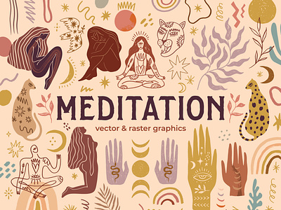 Meditation Bundle abstract astrology beauty boho branding bundle design girl illustration logo meditation modern moon child moonchild spa vector wellness woman yoga