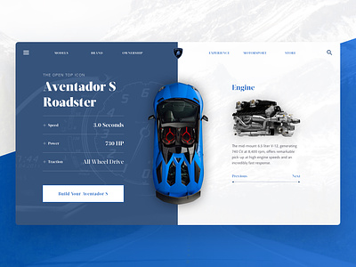 Lamborghini Aventador Roadster Web UI branding car cars sketch split ui