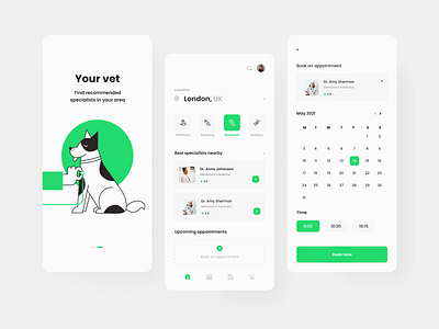 Pet care app 🐶 agency animal app app design clinic flat design illustration illustrator medical care medicine minimal mobile app mobile ui pet pet care ui uiuxdesign vector illustration veterinary veterinary app