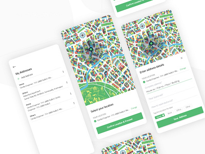 Address selection UI/UX concept for Application address change address checker checkout checkout page complete google google maps green green view home location location app map my address office select trend ux work