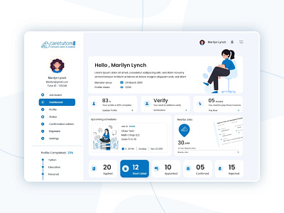 Tutors User Dashboard admin admin panel caretutors dashboard design marketplace mobile notification overview panels statistics teacher tutor tutoring site ui ux