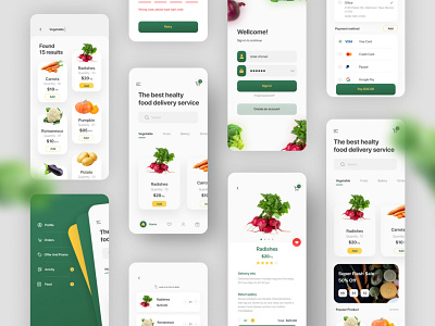 Grocery Delivery App Design - Part 1 app design card clean delivery app design ecommerce food app food delivery app grocery app grocery delivery ios meat minimal onboarding screen online shop order product service shop ui