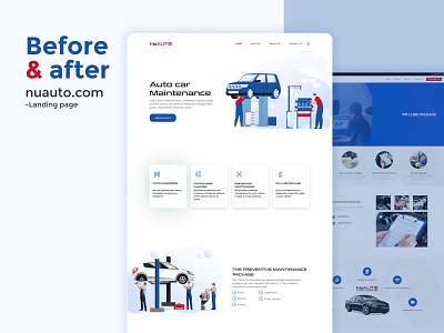 Auto Care Car Maintenance || Redesign automotive before after car character dealership design hero illustration kit landing page redesign rent repair website