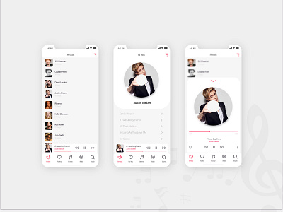 Music Player- Playlist app artists clean design famous free download gray justin bieber minimal music music app music player musician playlist product design rihana song ui ux white