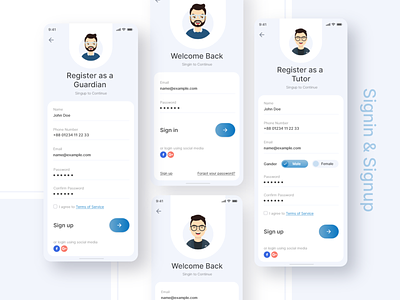 Signin & Signup screen for Guardian and Tutors app caretutors clean design guardian guardians login login page login screen minimul register form registration sign sign in sign up signin signing signup simple tutor