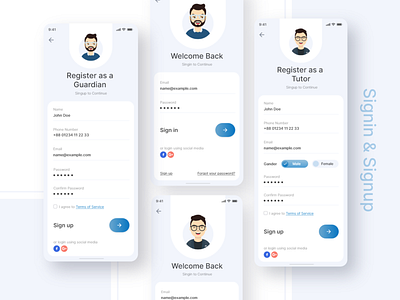 Signin & Signup screen for Guardian and Tutors app caretutors clean design guardian guardians login login page login screen minimul register form registration sign sign in sign up signin signing signup simple tutor