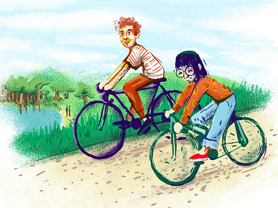 Vacation bicycle bike drawing friends illustration