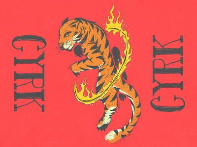 Circus circus design drawing flames illustration oldschool retro style tattoo tiger