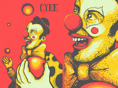 Circus circus clown drawing illustration oldschool retro style