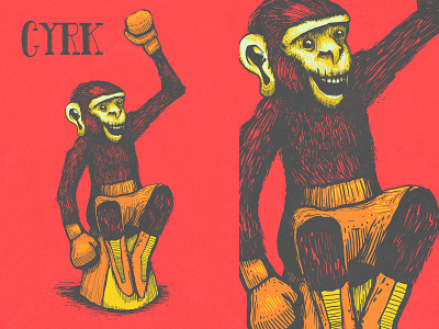 Circus boxing circus drawing illustration monkey oldschool poster retro